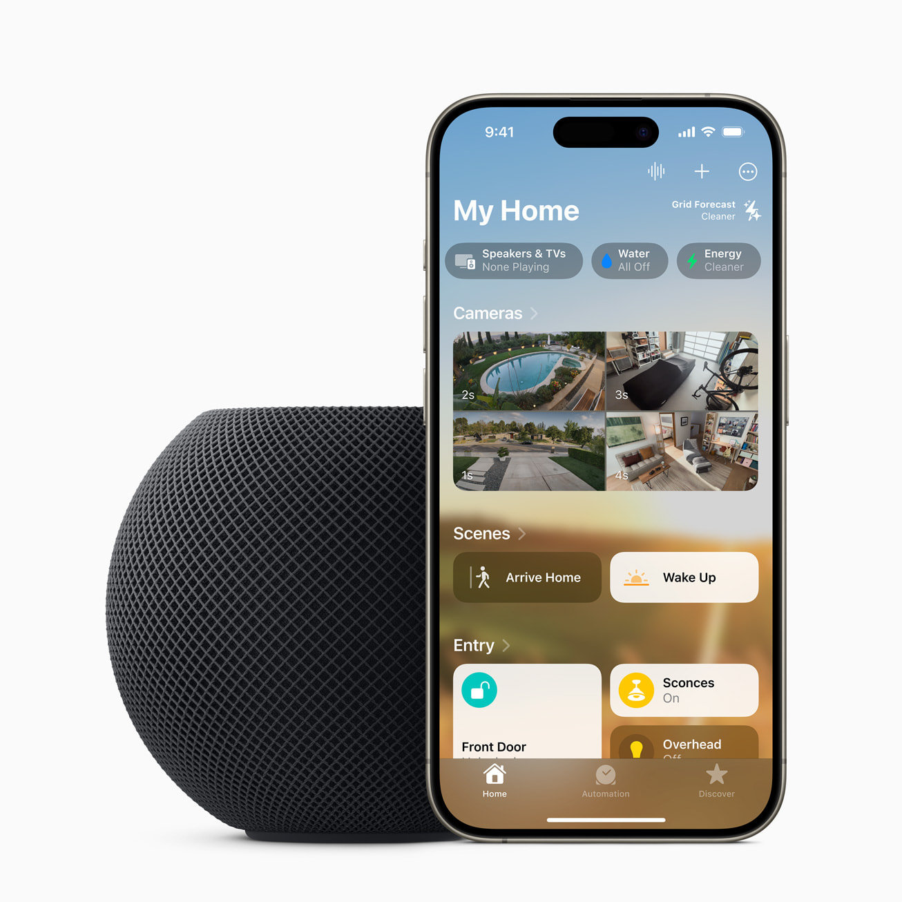 Apple’s illustration of HomePod mini with the Home app. Image: Apple.