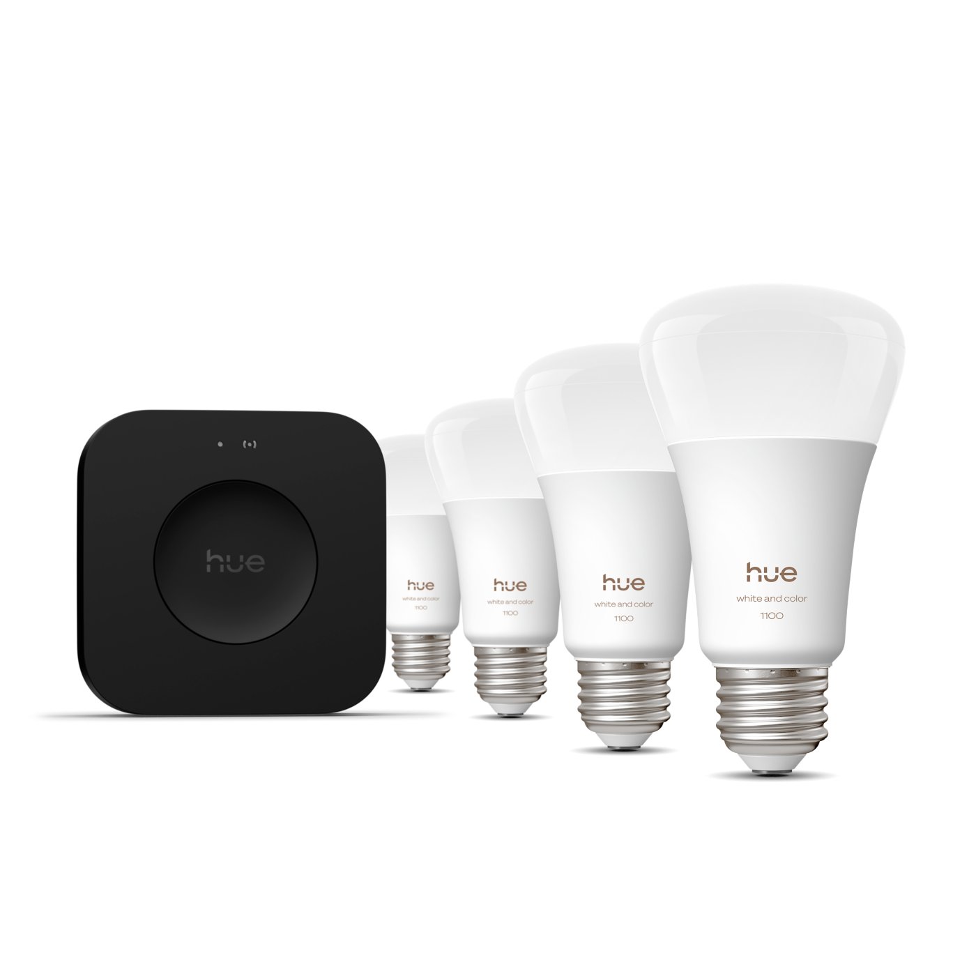 The same kit with the bulbs shown in white. Image: Signify / Philips Hue.