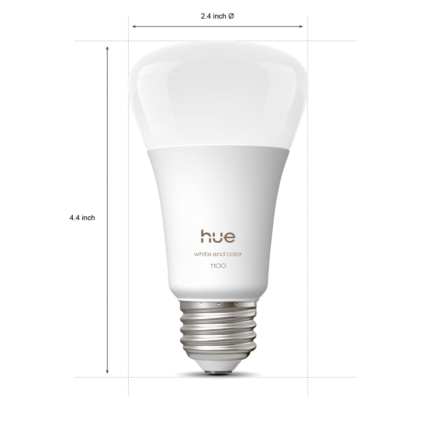 Official bulb dimensions for the E26 model. Image: Signify / Philips Hue.